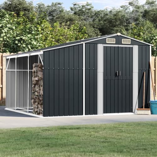 Modern Anthracite Galvanized Steel Garden Shed with PP Large Storage, 4 Air Vents for Effective Ventilation, Weather Resistant Outdoor Shed for Tools Equipment and Firewood