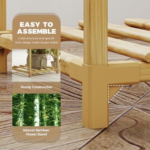 Bamworld Bamboo Plant Stand Indoor Boho Plant Shelf Tiered Plant Rack