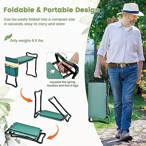 Foldable Garden Kneeler and Seat with Wide Soft Foam Pad, Green