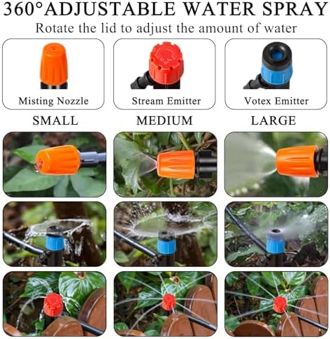 250FT Drip Irrigation System Kit, Automatic Drip Irrigation Kit with 1/2 inch Hose 1/4 inch Distribution Tubing and Accessories for Greenhouse, Yard, Lawn