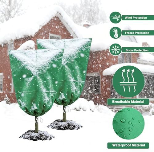 4 Pack Frost Blankets for Outdoor Plant Covers Freeze Protection Frost Covers（31.5" x 47.3"） with Zipper Drawstring Outdoor Winter Frost Cold Weather Shrubs Trees Jacket Covers(Green)