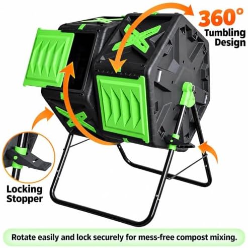 Compost Tumbler Bin, 140L Dual Chamber Outdoor Composter