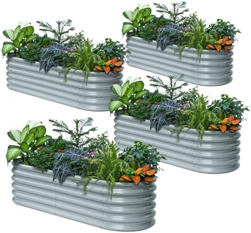 4 Pcs 6x2x1.5ft Galvanized Raised Garden Bed, 18" Metal Planter Box