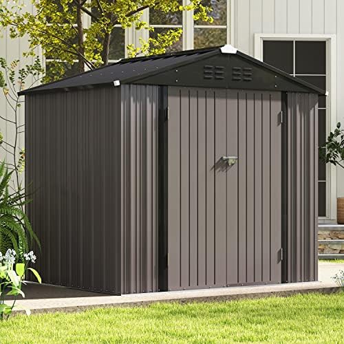 Patiowell 8x6 FT Outdoor Storage Shed, Metal Storage Sheds, Brown