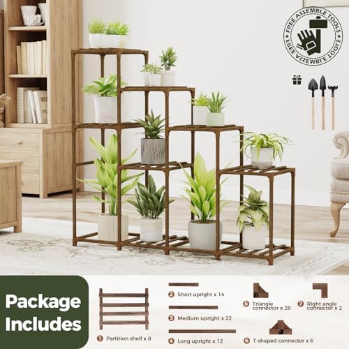Bamworld Tall Plant Stand Indoor Wood Plant Shelf Outdoor Tiered Plant Rack