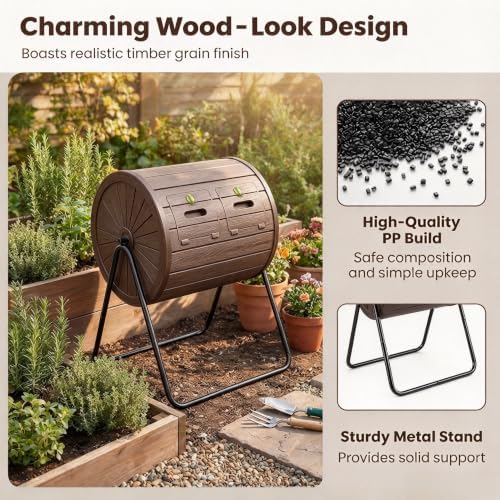 Dual Chamber Tumbling Composter, 37.5 Gal Outdoor Bin, BPA-Free