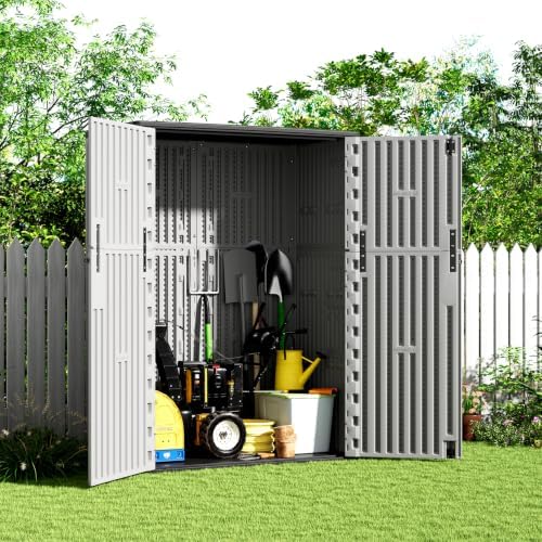 KINYING Outdoor Storage Shed,57Cu.ft Resin Vertical Outdoor Storage Cabinet