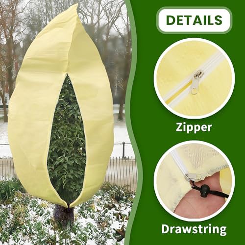 80”(W) x95”(H) Plant Covers Freeze Protection, 2.8oz/yd²Heavy-Duty Tree Covers, 2 Pack Extra Large Frost Cloths & Blankets with Zipper Drawstring for Fig Palm Citrus Lemon Trees and Shrubs