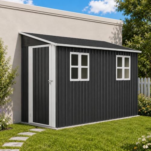 YOPTO 4x10 FT Lean to Shed W/Floor,Reversible Installation,Black