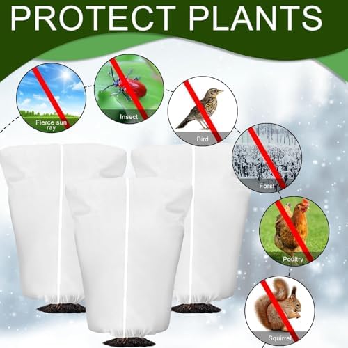4 Pcs Plant Covers Frost Protection Bag 71"X47" Winter Reusable Plants Jacket with Zipper Drawstring Large Plant Protection Wraps Bags Frost Blanket for Winter Outdoor Garden Plants