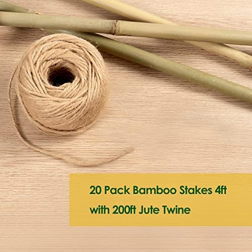 Bamboo Stakes 4ft, Thicker Plant Stakes with Garden Twine,20 Pack