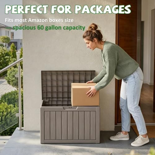 60 Gallon Deck Box Weatherproof, Lockable Storage Box, Grey