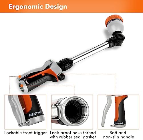 RESTMO Heavy Duty Metal Hose Wand, Watering Wand for Garden Hose