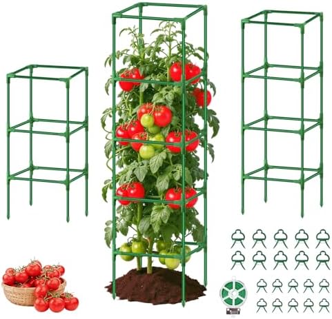 3 Pack Square Tomato Cage Heavy Duty Rust-Resistant Metal Tomato Trellis