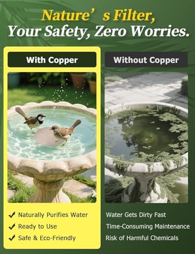 Mellbree 4-Pack Bird Bath Copper Disc, 0.6mm Reinforced 99.99% Pure Copper Cleaning Disk with Triple-Point Support Help Keep Water Clean All-Season (Flower)
