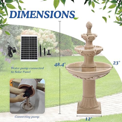 48.4" H Italian Solar Water Fountain Outdoor Fountains and Waterfall