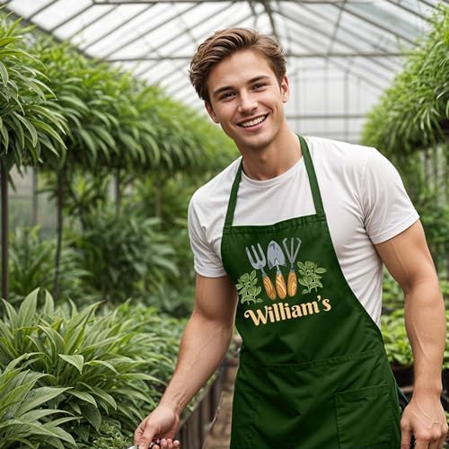 Custom Garden Apron for Men and Women with Custom Name, Personalized Gardening Aprons for Women- Customized Harvest Apron - Garden Apron with Pockets for Men - Personalized Gardening Gift for Mom