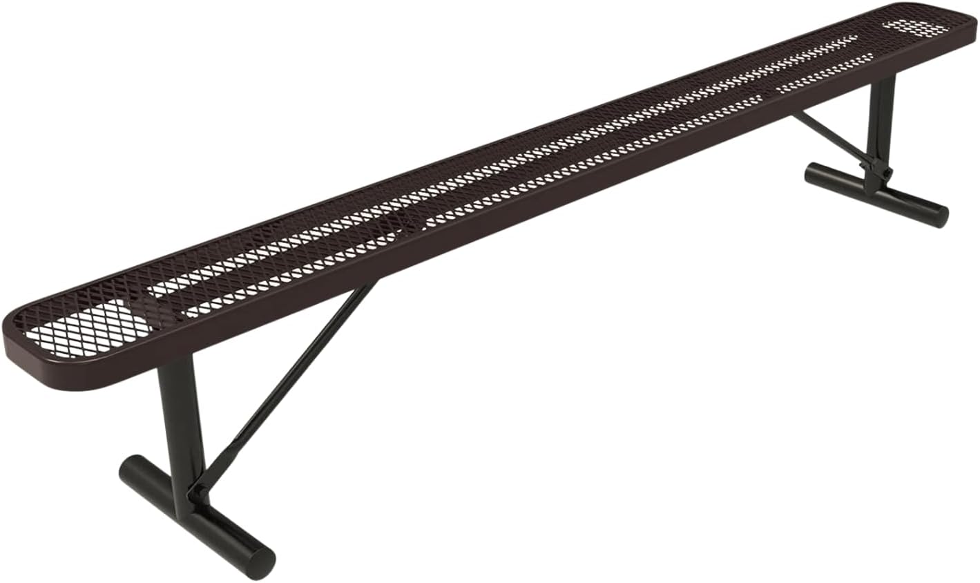 Coated Outdoor Furniture Heavy-Duty Portable Outdoor Bench Thermoplastic Coated, Expanded Metal, Commercial-Grade Seating, Made in America (Portable Without Back, 8 Ft, Brown)