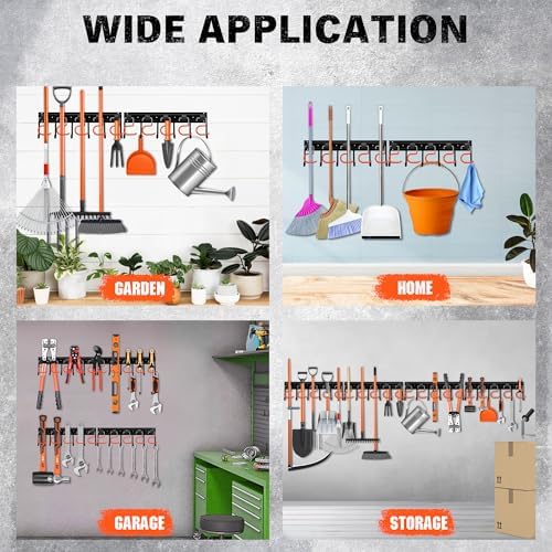 68'' All Metal Adjustable Garden Tool Organizer: Garage Tool Organizer Wall Mount with Orange Hooks, Garage Organizers and Storage, Tool Hangers for Shed