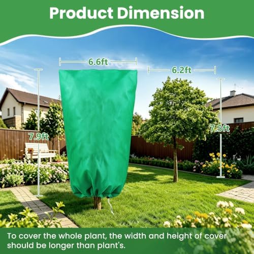 Plant Covers Freeze Protection, 78.74“×94.49” 1Pack Winter Frost Cloth Blanket with Zipper&Drawstring,Non-Woven Tree Jacket for Garden Cold Wind Snow Animal(Green)