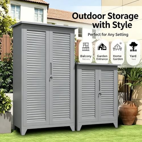 Outdoor Storage Shed with Lockable Doors, Large Tool Storage Shed, Gray