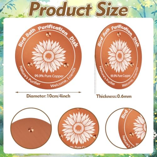 2 Pcs Copper Bird Bath Disc, Solid Copper Disk for Bird Bath, Sunflower Bird Bath Copper Disk, Natural Water Purifier for Outside Bird Bath All-Season