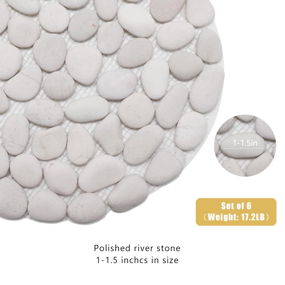 12 inch River Rock Stepping Stone - Diamater Pavers for Outdoor Garden Walkway, Landscaping - Polished Pebble Step Stones for Patio Yard Lawn Pathway, Set of 6 (Roundness,White)