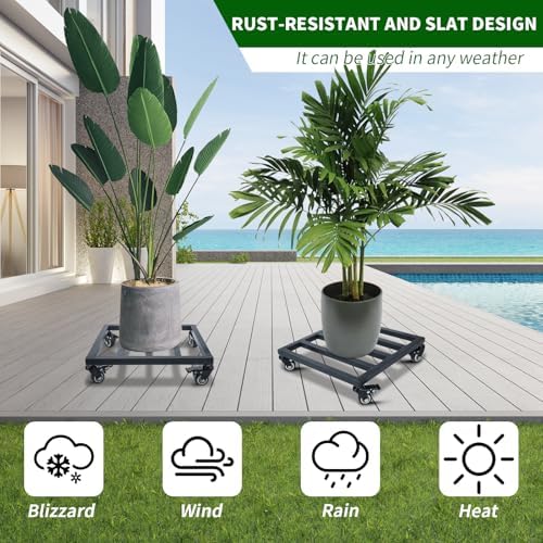 2 Pack 14 Inch Square Metal Plant Caddy with Wheels, 400 Lbs