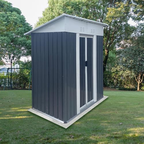 5 x 3 FT Outdoor Storage Shed, Metal Garden Shed with Aluminum Alloy Frame, Tool Shed Outdoor Storage with Lockable Sliding Doors & Vents, Small Storage House Waterproof for Backyard, Lawn, Gray