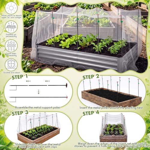 Metal Garden Netting Kit for Raised Bed, 10x20ft Fine Mesh Netting