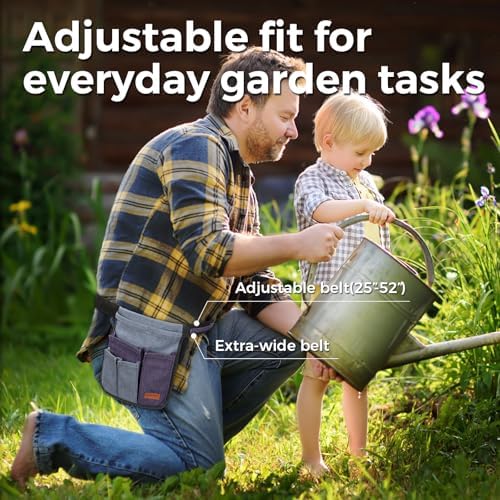 Garden Tool Belt for Women & Men, Slim Denim Garden Apron with 4 Pockets, Lightweight Adjustable Tool Pouch for Gardening, Florist, DIY & Craft, Purple