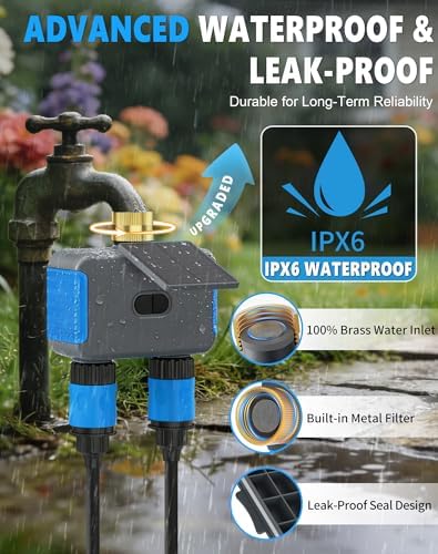 WiFi Solar Sprinkler Timer, 2 Zone Smart Bluetooth Hose Timers