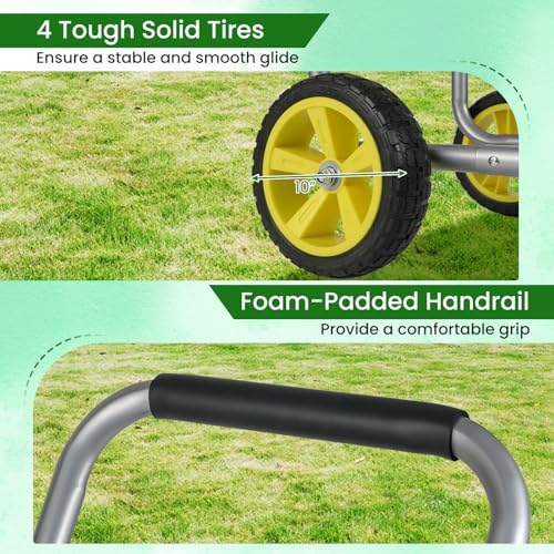 Goplus Garden Hose Reel Cart, 300 ft 5/8" or 400 ft 1/2", Heavy-Duty Metal Hose Cart w/ 4 Wheels, Storage Basket, Portable Water Hose Organizer for Yard Planting Lawn