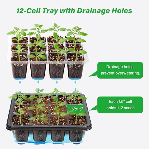5-Pack Seed Starter Trays, Humidity Dome, Base, 12-Cell Tray, Black