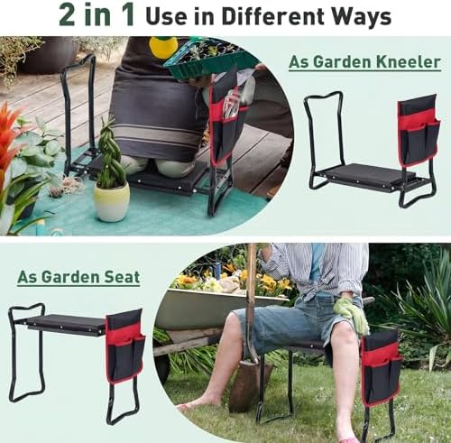 GIANTEX Garden Kneeler & Seat, Heavy-Duty Garden Bench, Black with 1 Bag