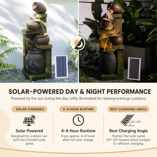 37" Solar Pot Fountain Outdoor 4-Tier with LED Lights