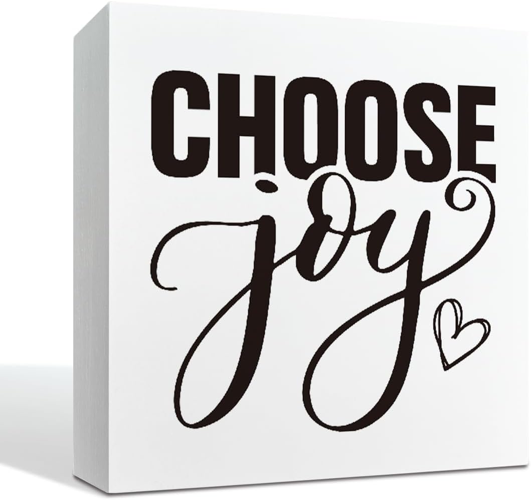 Inspirational Sign, Decorative Wooden Plaques, Rustic Farmhouse Home Decor, Shelf Decoration, Box Signs Decor Tabletop, Office Desk Decoration, Choose Joy Sign 5×5×1.2inches