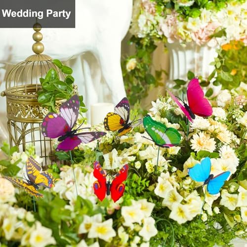 Butterfly Decorations, 75 Pcs Butterfly Stakes PVC Waterproof Decorative Colorfuli Garden Stakes for Indoor/Outdoor Christmas Yard Decor