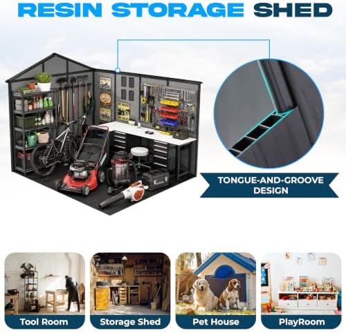 Bezseller 8x10 FT Resin Storage Shed with Floor, Dark Grey