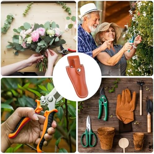 2PCS Genuine Leather Garden Pruner Sheath Orange Cowhide Pliers Tool Holster Pouch for Belt Protective Scissor Pockets Pruning Shears Cover Pruner Holder Case Scabbard for Gardening Pruning
