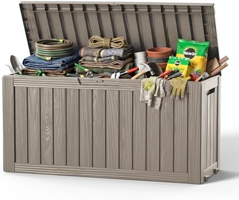 100 Gallon Waterproof Deck Box Outdoor Storage Box with Wheels Grey