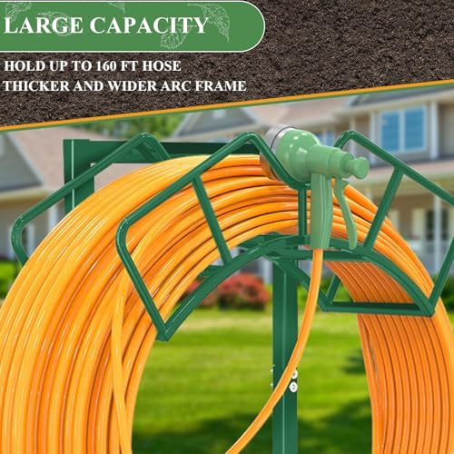 Super Stable Garden Hose Holder, Water Hose Reel holds 160ft, Green