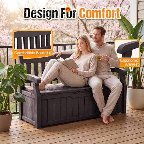 Flamaker 80 Gallon Storage Bench, Deck Box with Seat Waterproof All-Weather