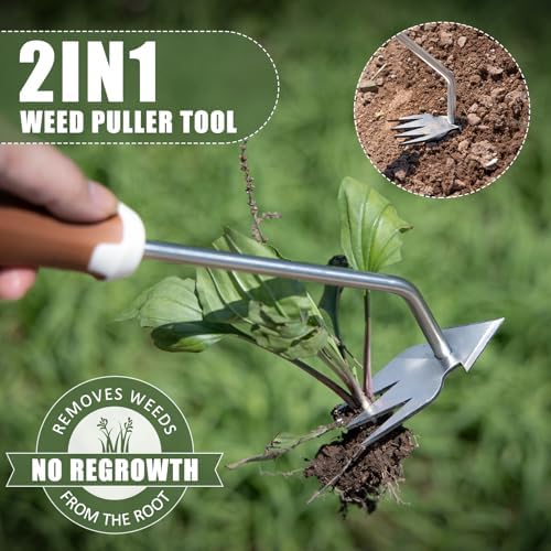 Garden Tool Set, 12 Pcs Heavy Duty Floral Gardening Tools Kit with Gardening Hand Weeder Tools, Durable Storage Bag and Gardening Gloves, Gardening Gifts for Women and Men Brown