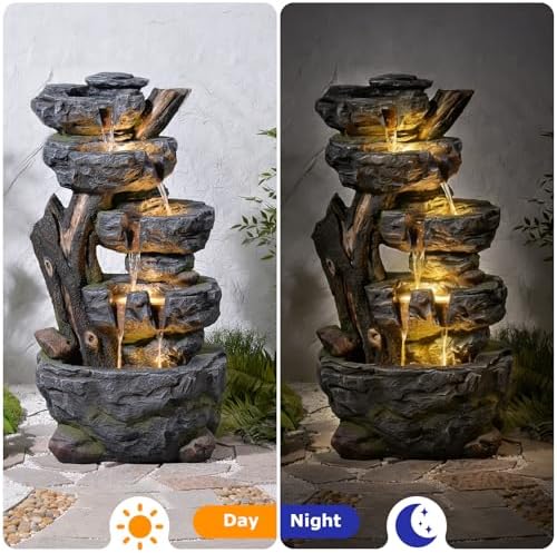 47.2" Tall Outdoor Water Fountain Large Waterfall Fountain