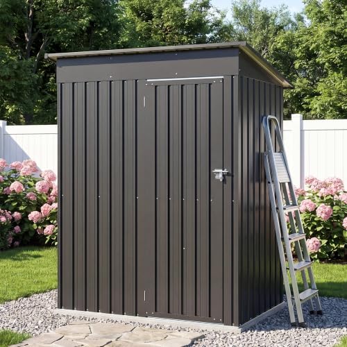 LAUSAINT HOME 5 x 3 FT Outdoor Storage Shed, Galvanized Steel Tool Shed with Lockable Door, Air Vent & Sloped Roof for Backyard, Patio & Garden, Black