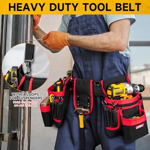 Tool Belt with 4 D-Rings,27-Pockets Tool Belts for Men,Construction