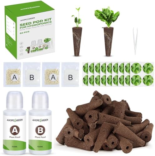 Ahopegarden 86PCS Hydroponic Pods Kit: Grow Anything Herb Kits with 600ml A&B Plant Food, 40 Grow Sponges, 40 Labels, 1 Tweezer - Hydroponics Supplies for Aerogarden&Most Brand Herb Garden