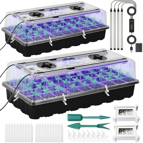 Seed Starter Tray with Grow Light,2 Pack 72 Cells Seed Starter Kit with Humidity Dome, Seed Starting Trays for Indoor Plant,Seedling Starter Trays for Germination