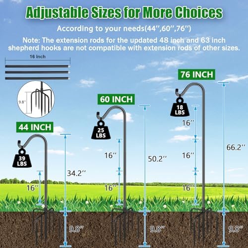 76'' Bird Feeder Pole, 7-Prong Base Shepherds Hook for Outdoor